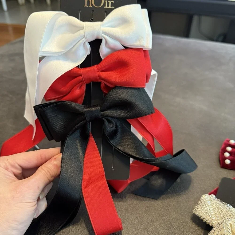 Noir Women's Lot of 5 Hair Clip Multicolor Classic Ribbon Bow Trendy Beaded NWT